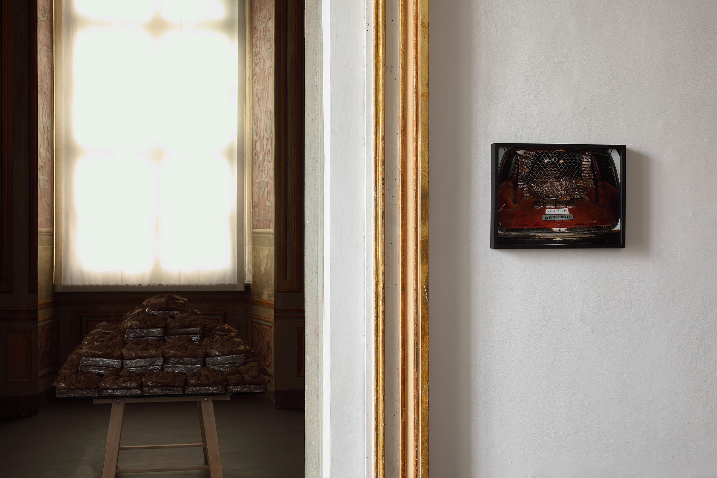 Matheus Rocha Pitta, Untitled still of Drive thru #1, 2007, Apprehension Table #2 (Pyramid), 2008
